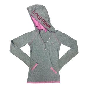 Victoria’s Secret PINK Y2K Henley Hoodie Gray Pink Logo | Size Small